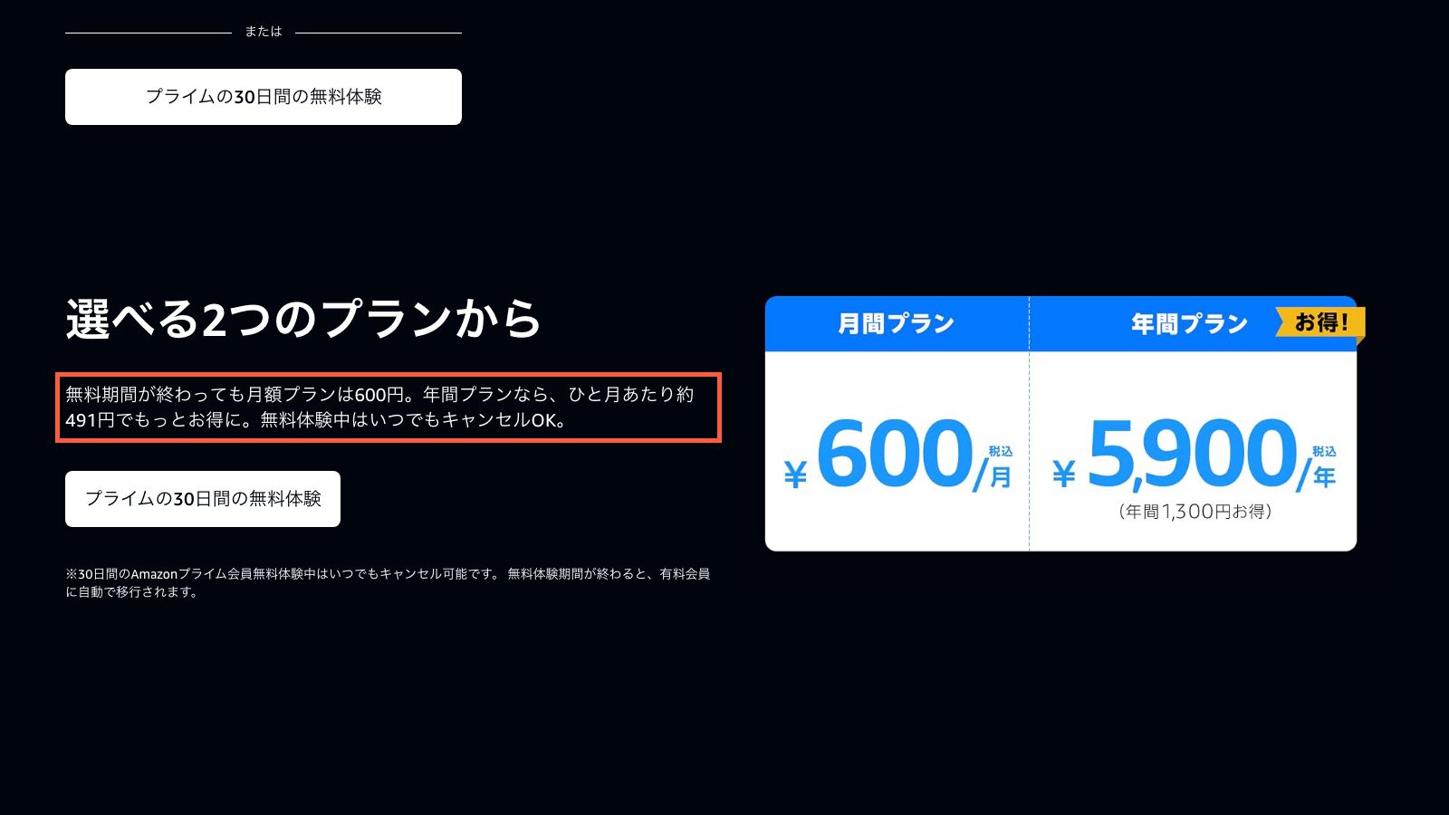 Prime Videoのプライム会員案内ページ